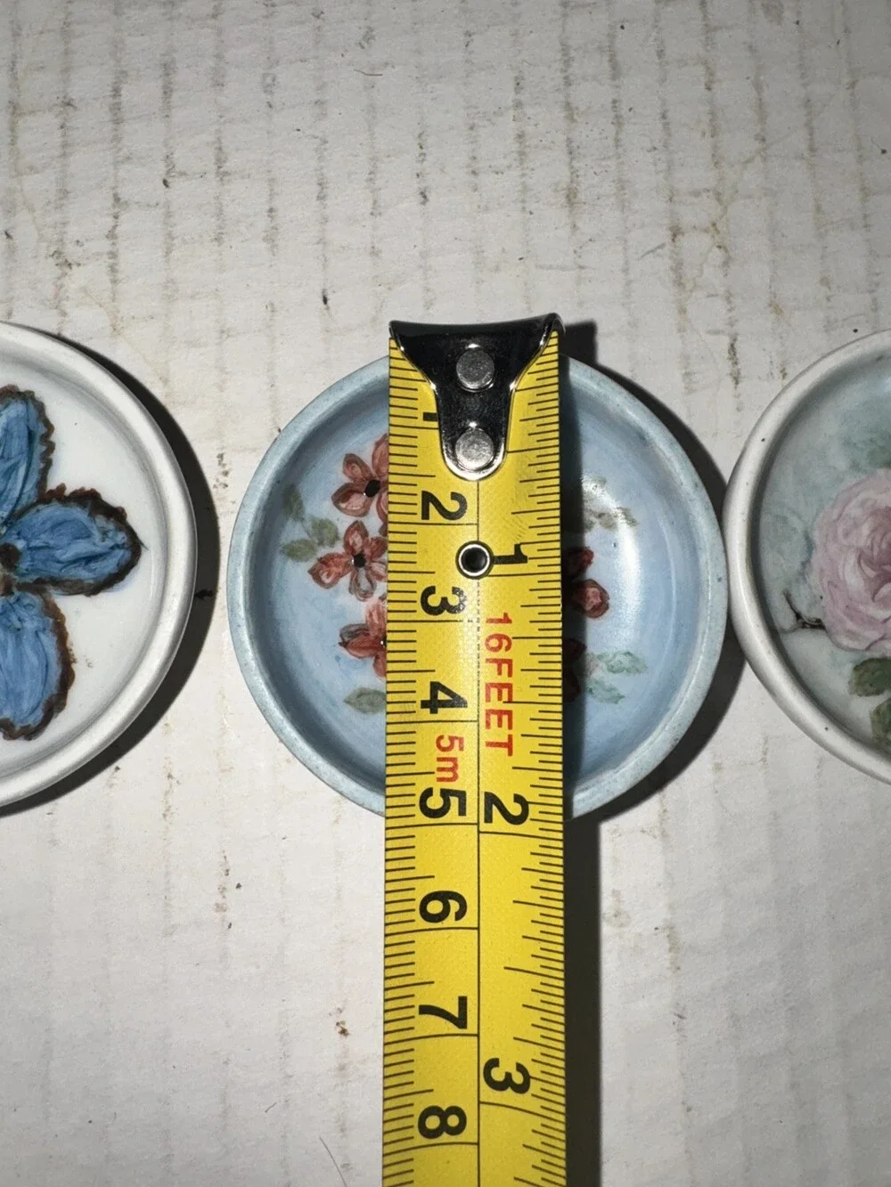 Bavaria Porcelain Miniature Footed Trinket Dishes Lot of 3 Floral Rose Blue